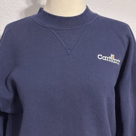 Vintage Carhartt Navy Crewneck Sweatshirt Small Unisex Embroidered Logo - Picture 2 of 12